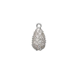 Drop, sterling silver and cubic zirconia, clear, 12x7mm teardrop. Sold individually.