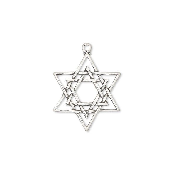 Drop, antiqued sterling silver, 19x18mm Star of David. Sold individually. image number 0