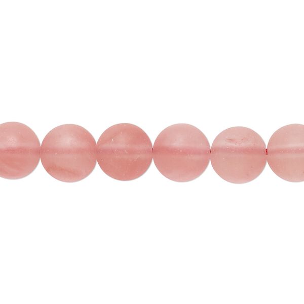 Bead, cherry "quartz" (glass), matte pink, 8mm round. Sold per 8-inch strand, approximately 20-25 beads. image number 0