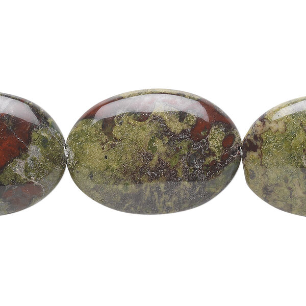 Bead, dragon blood jasper (natural), 25x18mm flat oval, B grade, Mohs hardness 6-1/2 to 7. Sold per 15-1/2" to 16" strand. image number 0
