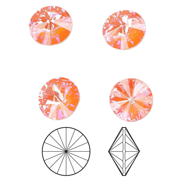 Chaton 4pk crystal orange glow DeLite, Crystal Passions® 12mm rivoli 1022 image number 0