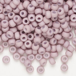 Seed bead, Miyuki, 1pkg250g, glass, #6 rocaille, opaque matte glazed luster light mauve (RR-2025)