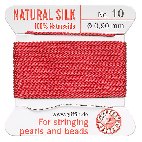 Thread, Griffin, silk, red, size #10. Sold per 2-meter card (approximately 78 inches). image number 0