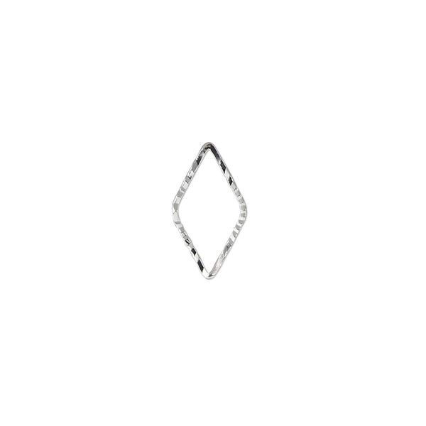Component, silver-plated brass, 14x7.5mm single-sided diamond-cut open diamond, 1.3mm thick. Sold per pkg of 100. image number 0
