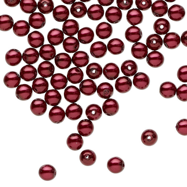 Czech Glass 1pkg100, round druk bead pearl-coated crimson 4mm image number 0