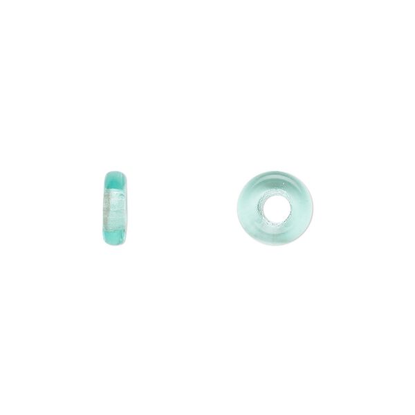 Bead, Czech pressed glass, light aqua, 8x2.5mm ring. Sold per pkg of 50. image number 0