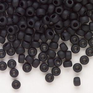 Seed bead, Miyuki, glass, pkg/250g, #6 rocaille, opaque matte black, (RR-401F).