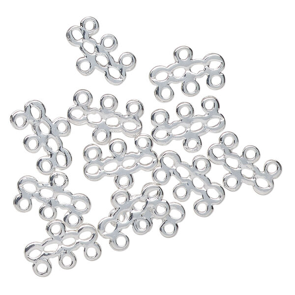 Connector, silver-finished brass, 14x4mm with 1 top / 3 bottom loops. Sold per pkg of 12. image number 0