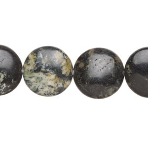 Himalayan black tourmaline 1pkg1, puffed flat round bead natural, 15 inch 15-16mm