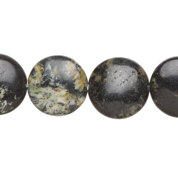 Himalayan black tourmaline 1pkg1, puffed flat round bead natural, 15 inch 15-16mm image number 0
