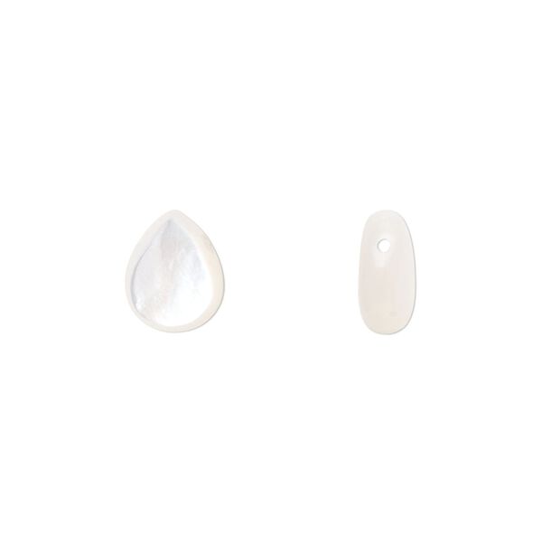 Bead, mother-of-pearl shell (bleached), 10x8mm puffed teardrop, Mohs hardness 3-1/2. Sold per pkg of 2. image number 0