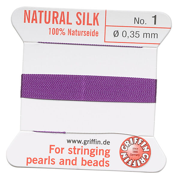 Thread, Griffin, silk, amethyst purple, size #1. Sold per 2-meter card (approximately 78 inches). image number 0