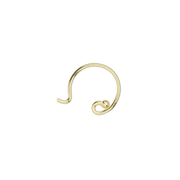 Ear wire, gold-finished sterling silver, 12mm French hook with 2mm ball and open loop, 19 gauge. Sold per pair. image number 0