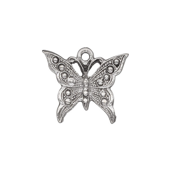 Charm, antiqued pewter (tin-based alloy), 22x18mm butterfly. Sold per pkg of 2. image number 0