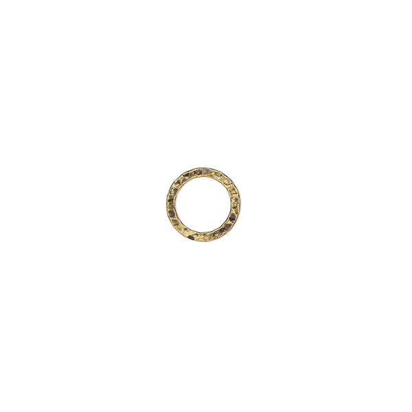 Component, antique gold-plated steel, 16mm double-sided hammered flat round. Sold per pkg of 12. image number 0