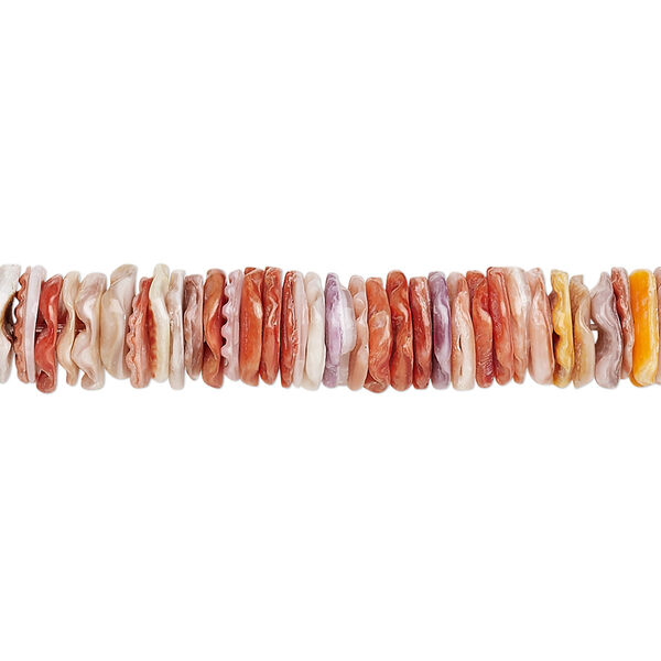 Bead, sea scallop shell (natural), 8x1mm-8x2mm hand-cut heishi, Mohs hardness 3-1/2. Sold per 15-1/2" to 16" strand. image number 0