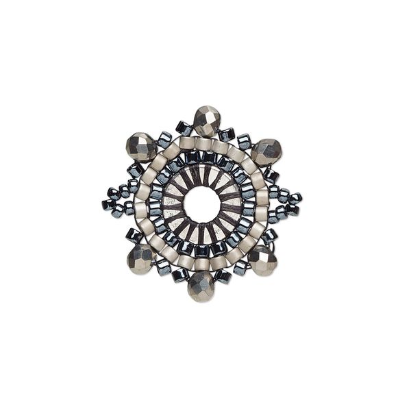 Link, Creative Touch, glass, violet / pink / dark grey, 22mm double-sided snowflake. Sold individually. image number 0
