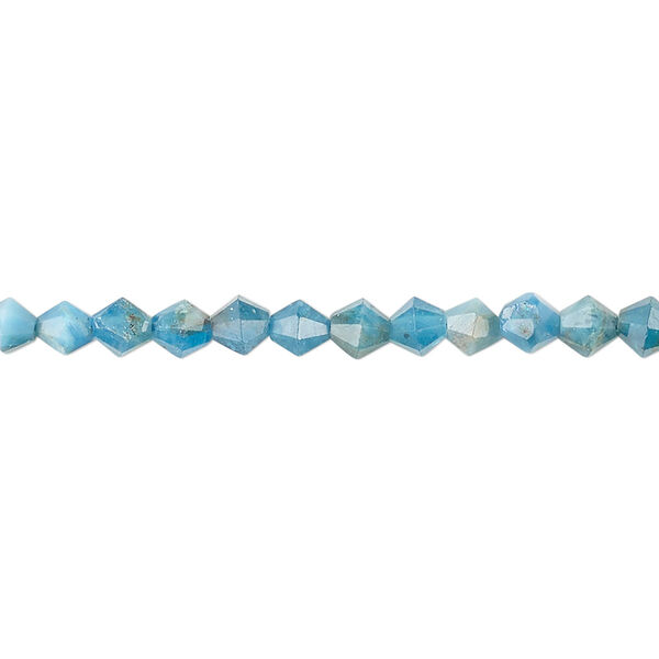 Bead, blue apatite (natural), 4mm faceted bicone, B grade, Mohs hardness 5. Sold per 16-inch strand. image number 0