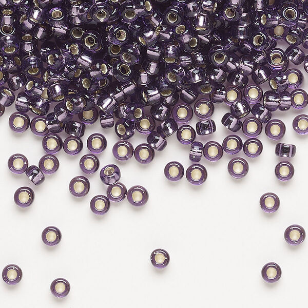 Seed bead, Miyuki, glass, pkg/50g, #8 rocaille, transparent silver-lined amethyst purple (RR-24). image number 0