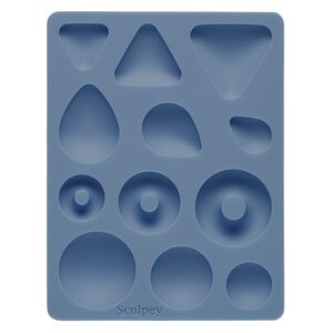 Mold, Sculpey®, silicone, blue, 5x3-3/4 inches with 19x14mm-33mm assorted shape cabochon. Sold individually.