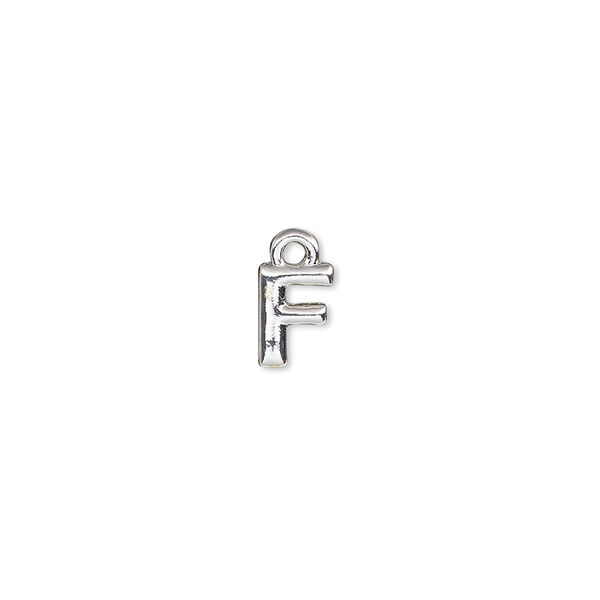 Charm, silver-finished "pewter" (zinc-based alloy), 7.5x5.5mm alphabet letter F. Sold per pkg of 2. image number 0