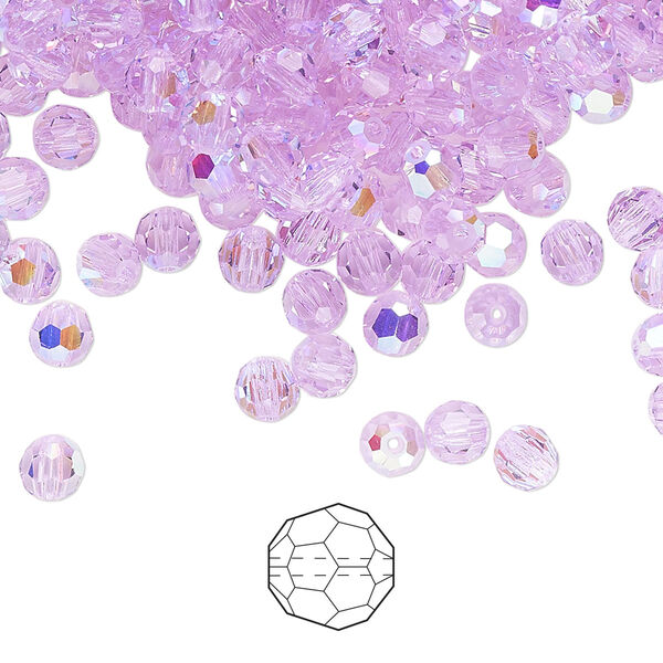 Bead 720pk violet AB, Preciosa Czech crystal 4mm round image number 0