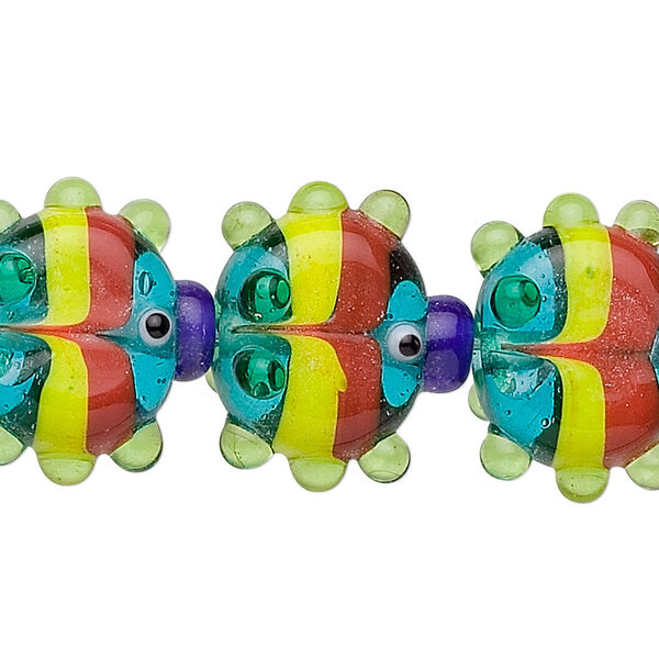 Multicolored glass fish beads, fancy, large, approx. 17mm. Sold per pkg of 6. image number 0