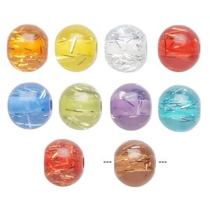 Bead mix, acrylic, translucent mixed colors with silver-colored foil, 10mm round. Sold per pkg of 100.