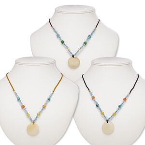 Multi-gemstone / acrylic / glass 1pkg3, round pendant necklace mix continuous loop 20-24 inch 29-30mm
