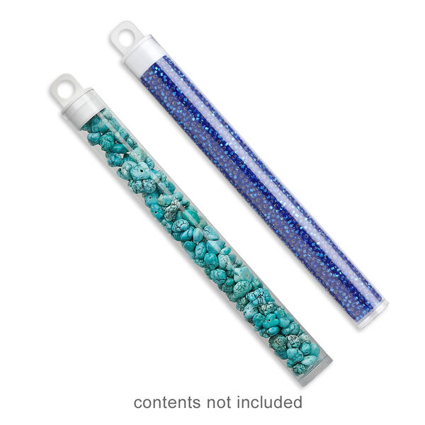 Vial, plastic, clear and white, 5 x 9/16 inch cylinder with hang tab. Sold per pkg of 10. image number 0