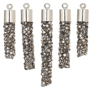 Focal, glass / resin / imitation rhodium-finished brass, gunmetal, 22.5x6mm-37x6mm graduated fan stick. Sold per 5-piece set.