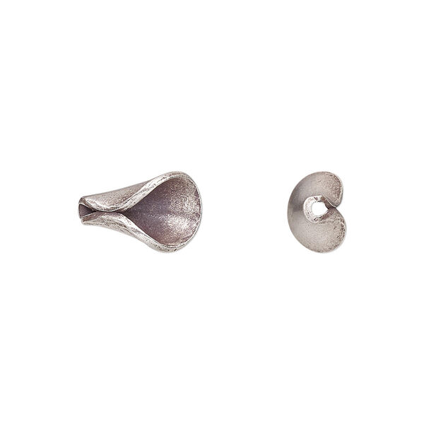 Bead, Hill Tribes, antiqued sterling silver, 12x9mm flower petal. Sold individually. image number 0