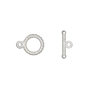 Clasp toggle 1pkg20 "pewter" (zinc alloy), 10mm twisted round, silver-finished 1-strand