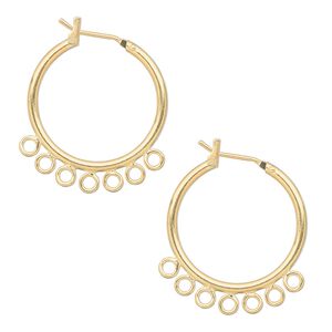 Earring hoop 1pkg2 gold-plated, 23mm round / latch-back / closed loop, brass 1 pair