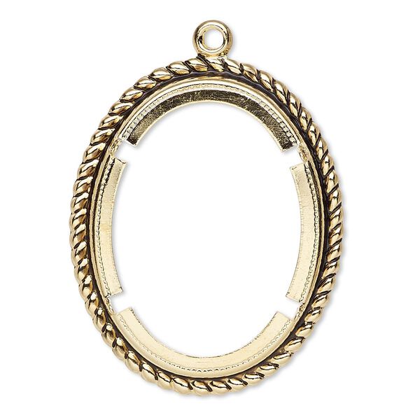 Focal, antique gold-plated brass, 35x29mm rope edge oval with 30x22mm oval setting. Sold per pkg of 10. image number 0