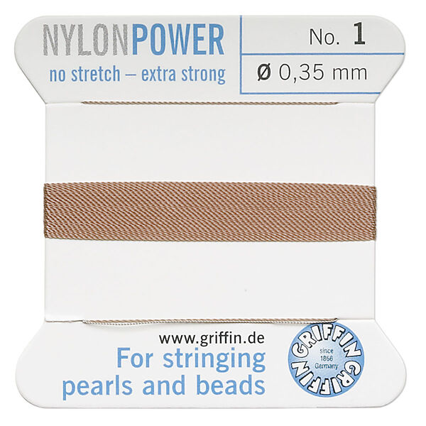 Thread, Griffin, nylon, beige, size #1. Sold per 2-meter card (approximately 78 inches). image number 0