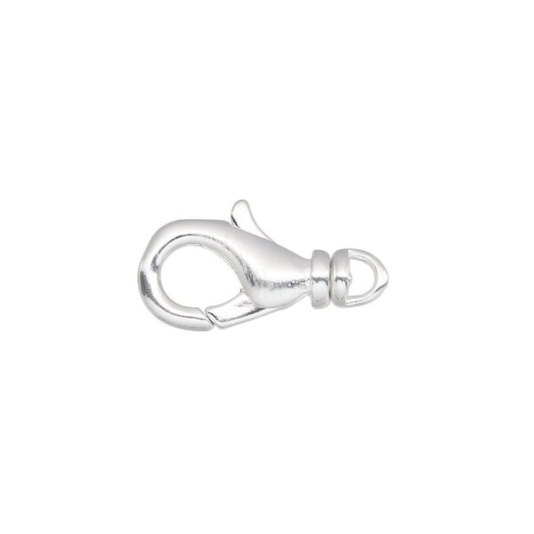 Clasp, lobster claw, silver-plated brass, 14x8mm with swivel. Sold per pkg of 100. image number 0