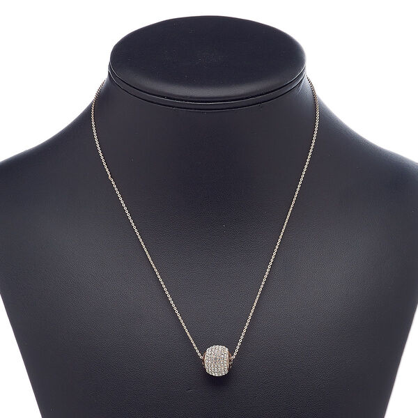Necklace, Everyday Jewelry, crystals / rose gold-finished brass / "pewter" (zinc-based alloy), crystal clear, 13mm round, 18 inches with 2-inch extender chain and lobster claw clasp. Sold individually. image number 0