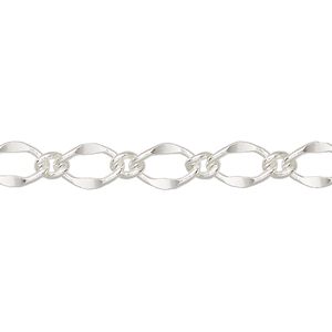 Chain 1pkg1 long & short, 6mm oval, silver-finished brass 5 foot unfinished