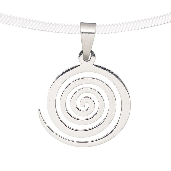 Pendant, stainless steel, 20x18mm matte and shiny swirl. Sold individually. image number 0