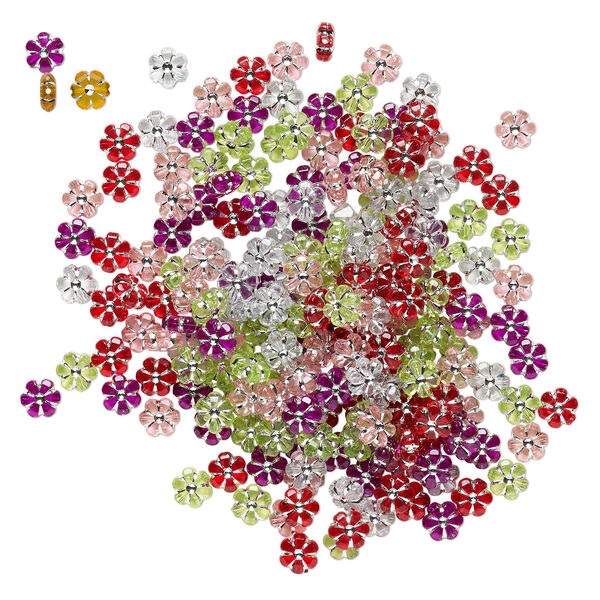 Bead mix, acrylic, mixed colors, 10x10mm flower. Sold per 75-gram pkg, approximately 200 beads. image number 1
