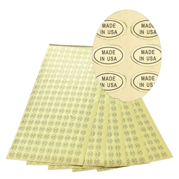 Adhesive label, paper, gold and black, 1/2 x 5/16 inch oval with "MADE IN USA." Sold per pkg of 1,000. image number 0