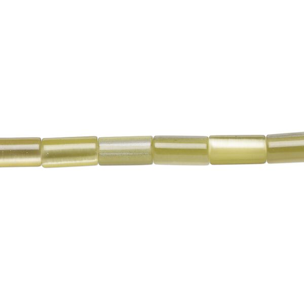 Bead, cat's eye glass (fiber optic glass), yellow-green, 8x4mm round tube. Sold per 15-inch strand. image number 0