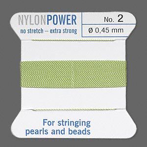 Thread, Griffin, nylon, jade green, size #2. Sold per 2-meter card (approximately 78 inches).