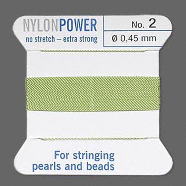 Thread, Griffin, nylon, jade green, size #2. Sold per 2-meter card (approximately 78 inches). image number 0