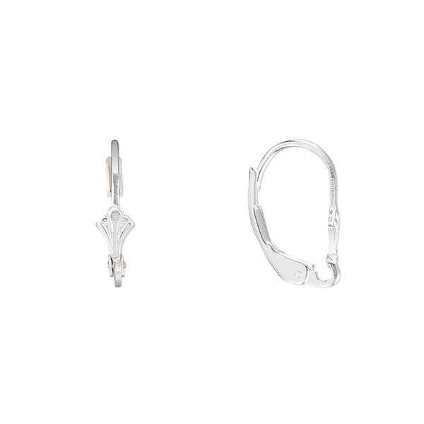 Ear wire, sterling silver, 15mm leverback with 6x4mm shield and open loop. Sold per pair. image number 0