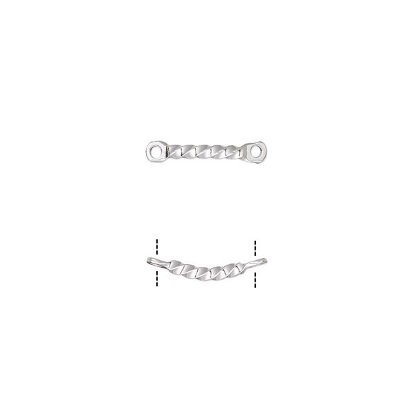 Link, silver-plated brass, 26x4mm twisted curved bar. Sold per pkg of 10. image number 0