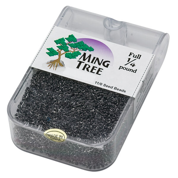 Seed bead, Ming Tree™, glass, pkg/1/4 pound, #11 round, transparent color-lined black. image number 0