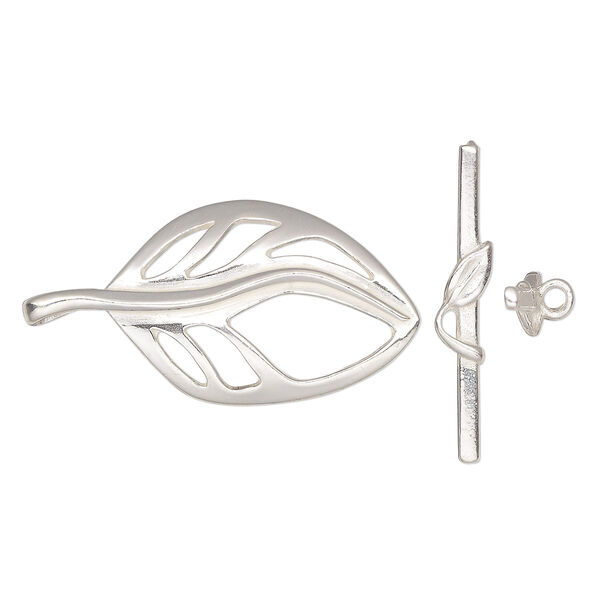 Clasp, JBB Findings, toggle, sterling silver, 38x18mm leaf. Sold individually. image number 0