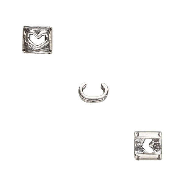 Component, JBB Findings, antique silver-plated brass, 7x6.5mm with open heart, 4.5x2mm inside diameter. Sold per pkg of 2. image number 0